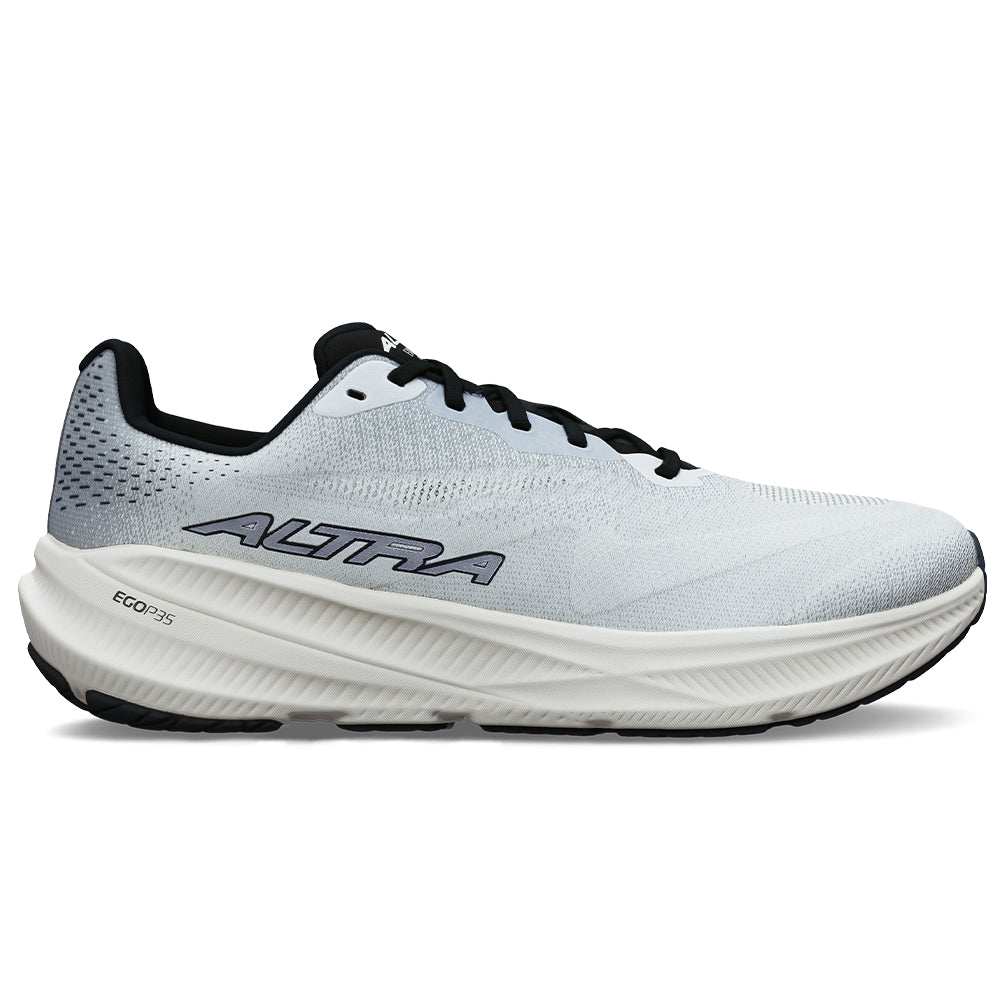 Side view on white background of Mens Altra Experience running shoe in Light Gray, Medium (Regular) width