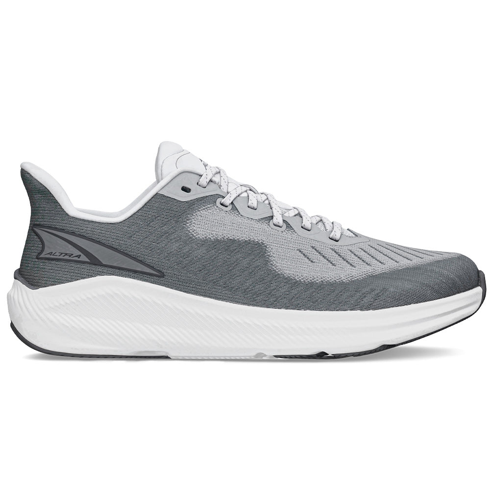 Side view on white background of Mens Altra Experience running shoe in Gray, Medium (Regular) width