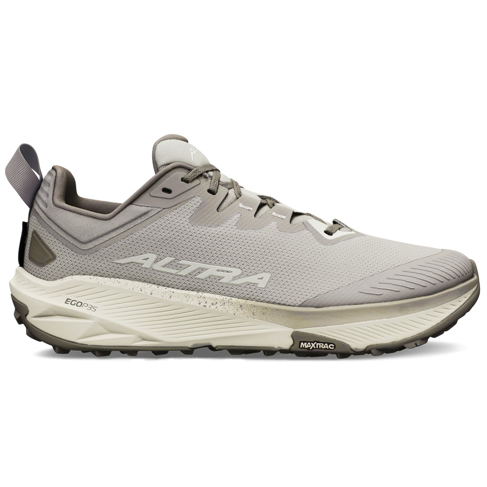Side view on white background of Mens Altra Experience Wild running shoe in Tan, Medium (Regular) width