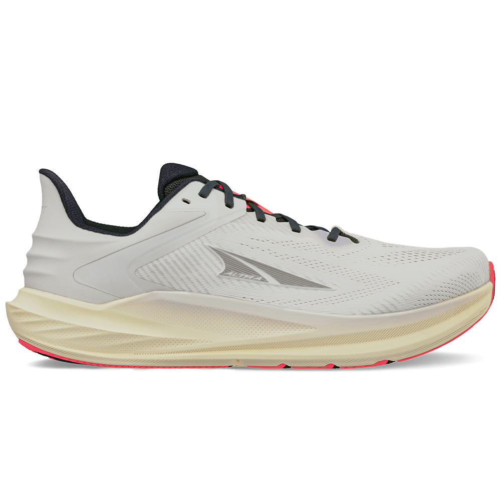 Side view on white background of Mens Altra Torin running shoe in Light Gray, Medium (Regular) width