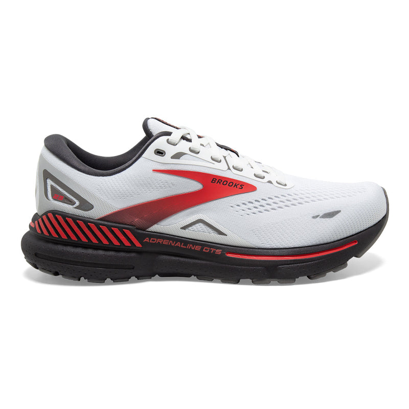 Men's Brooks Adrenaline GTS 23, White/Blackened Pearl/Red, 11.5 D Medium