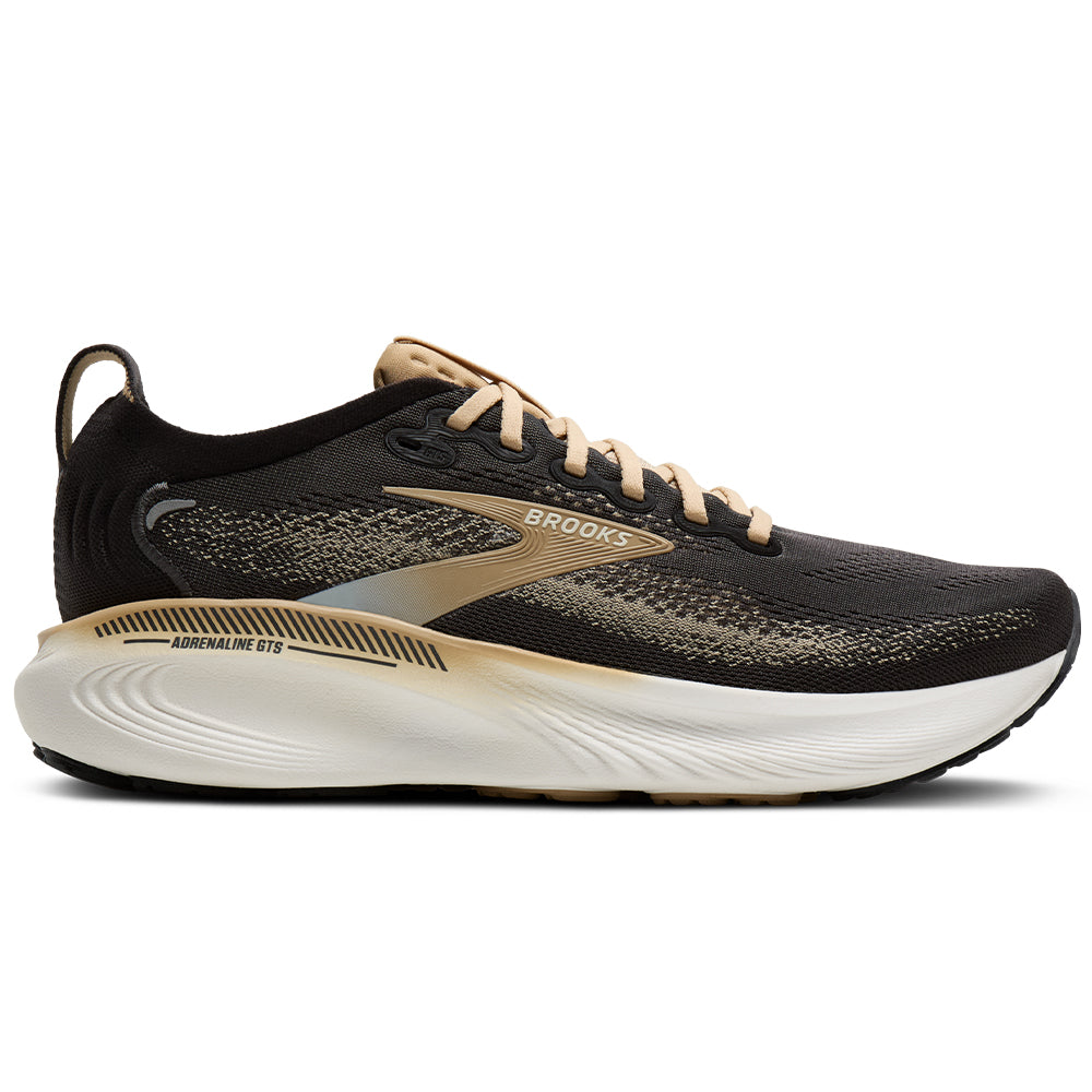 Side view on white background of Mens Brooks Adrenaline running shoe in Phantom/Starfish/Coconut, Medium (Regular) width