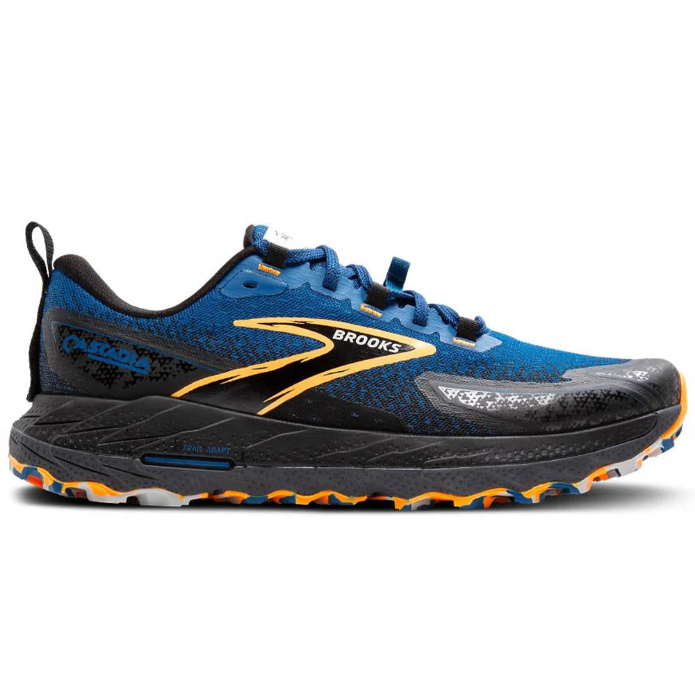 Men's Brooks Cascadia 18, Blue Sapphire/Black/Orange, 7.5 D Medium