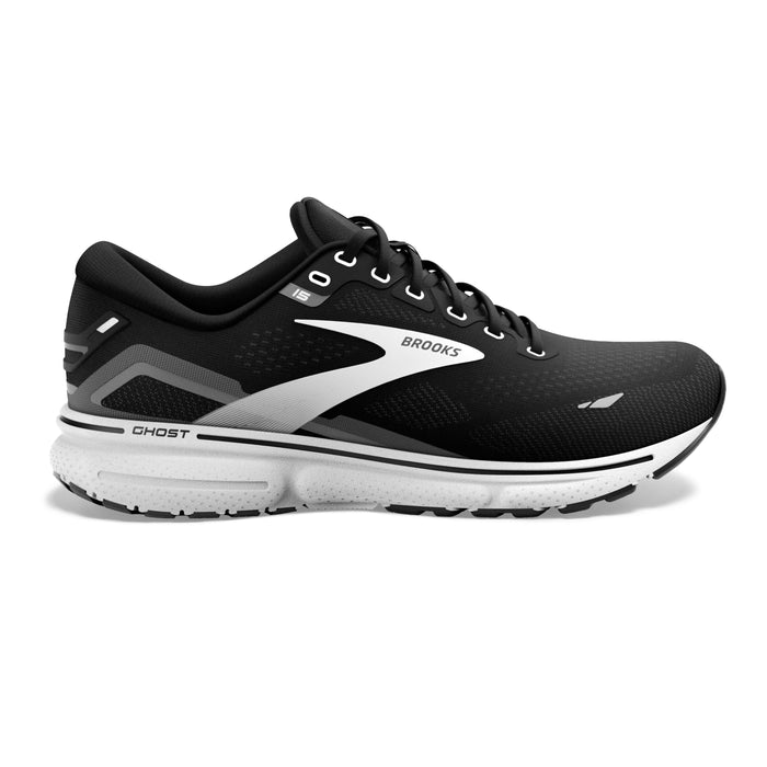 Men's Brooks Ghost 15, Black/Blackened Pearl/White, 12 D Medium