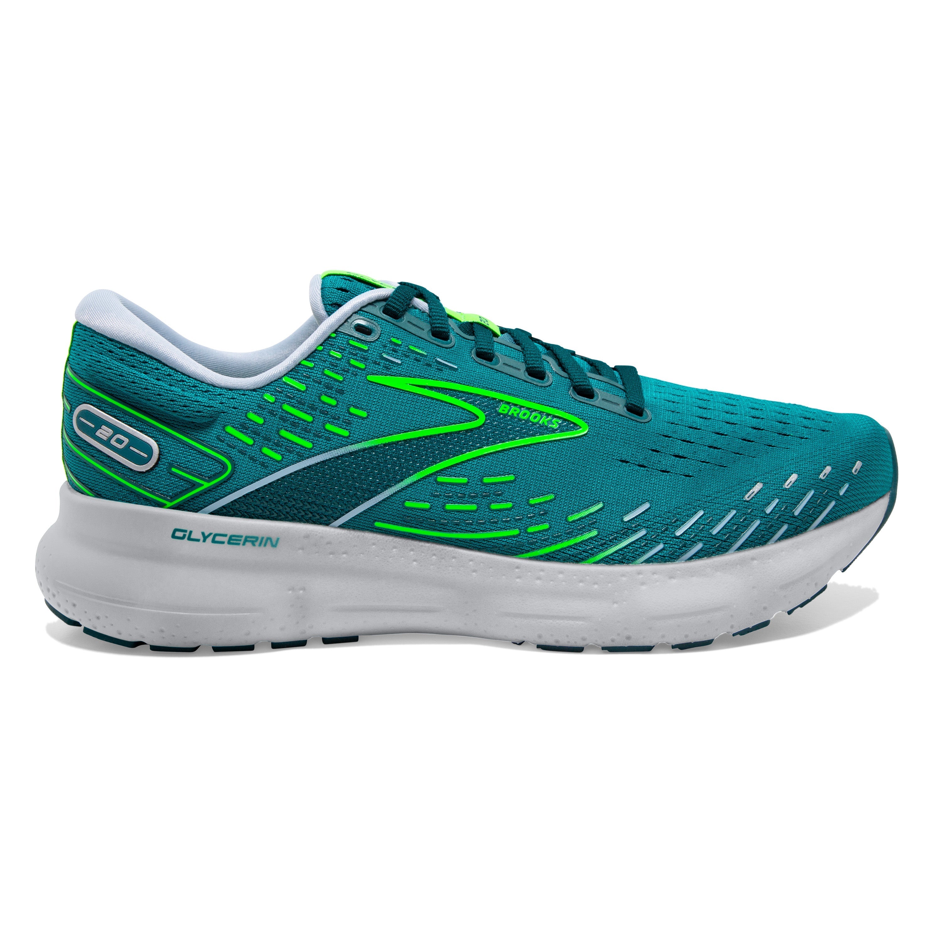 Men's Brooks Glycerin 20, Kayaking/Heron/Green Gecko, 7.5 D Medium