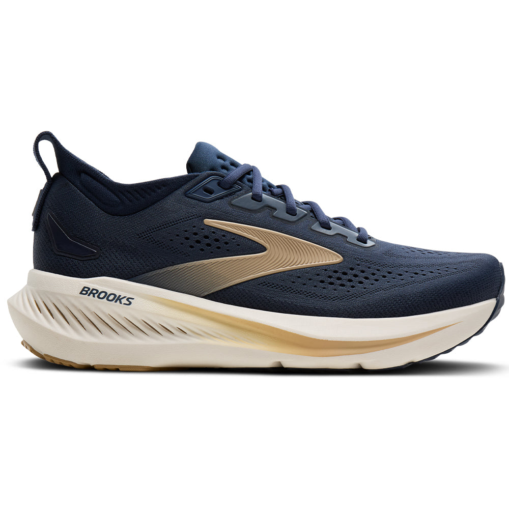 Side view on white background of Mens Brooks Glycerin running shoe in Blue/Spellbound/Starfish, Medium (Regular) width