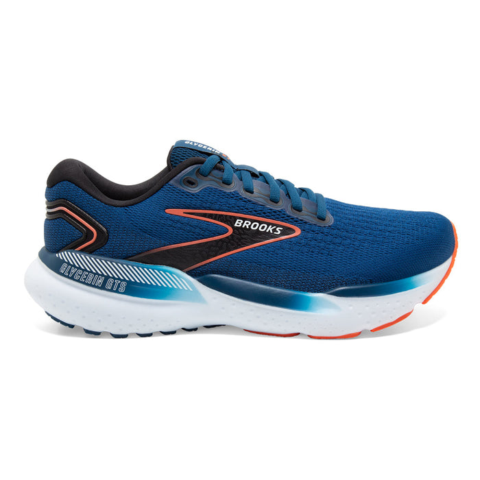 Men's Brooks Glycerin GTS 21, Blue Opal/Black/Nasturtium, 15 2E Wide