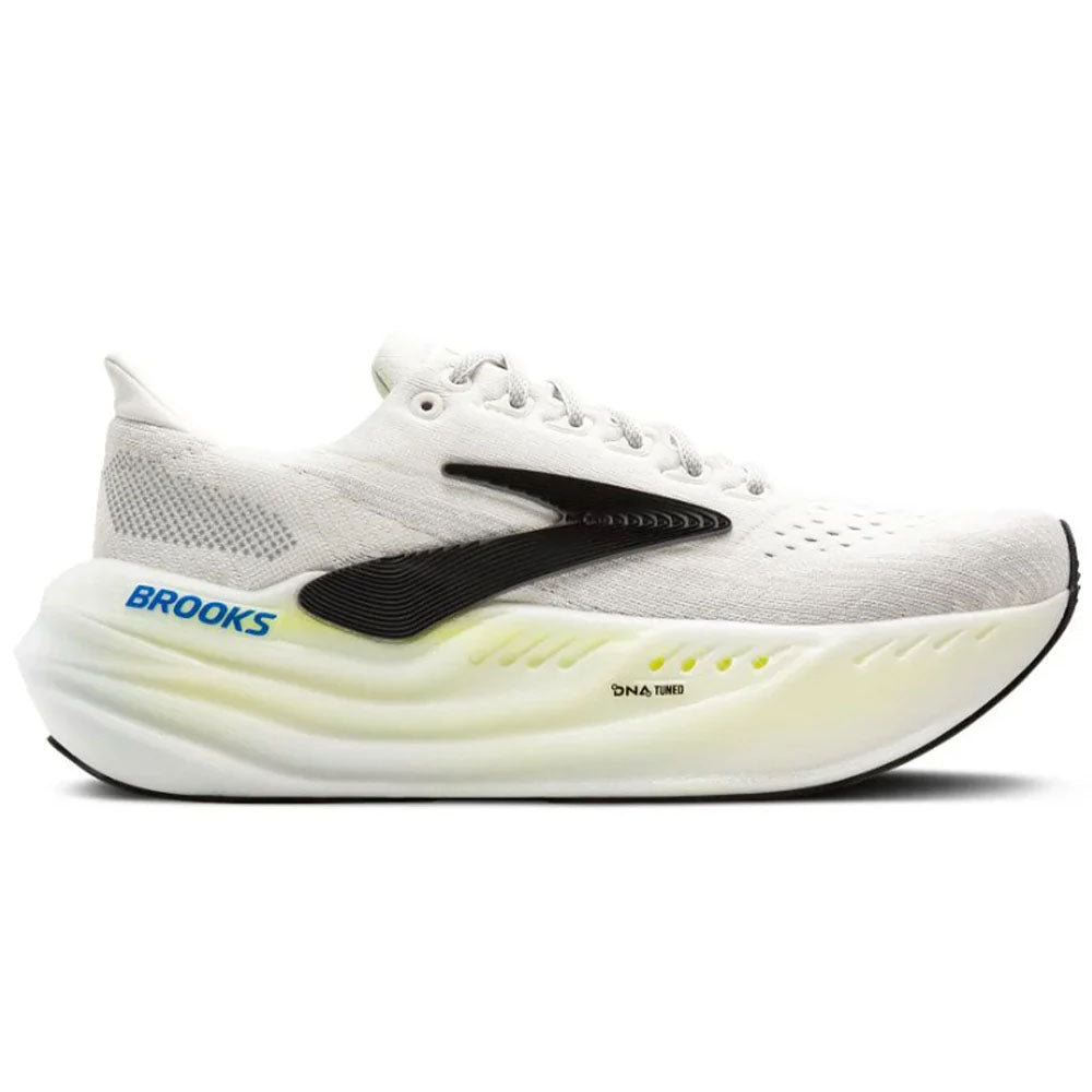 Side view on white background of Mens Brooks Glycerin running shoe in Grey/Black/Nightlife, Medium (Regular) width