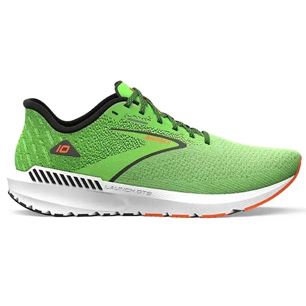 Men's Brooks Launch GTS 10, Green Gecko/Red Orange/White, 11 D Medium