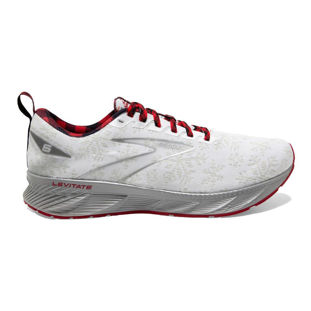 Men's Brooks Levitate 6, White/Red/Silver, 10 D Medium