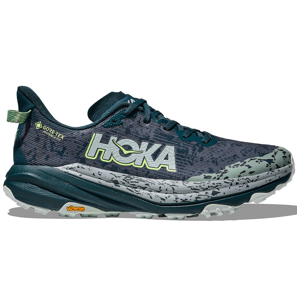 Side view on white background of Mens Hoka Speedgoat running shoe in Blue Twilight/Druzy, Medium (Regular) width