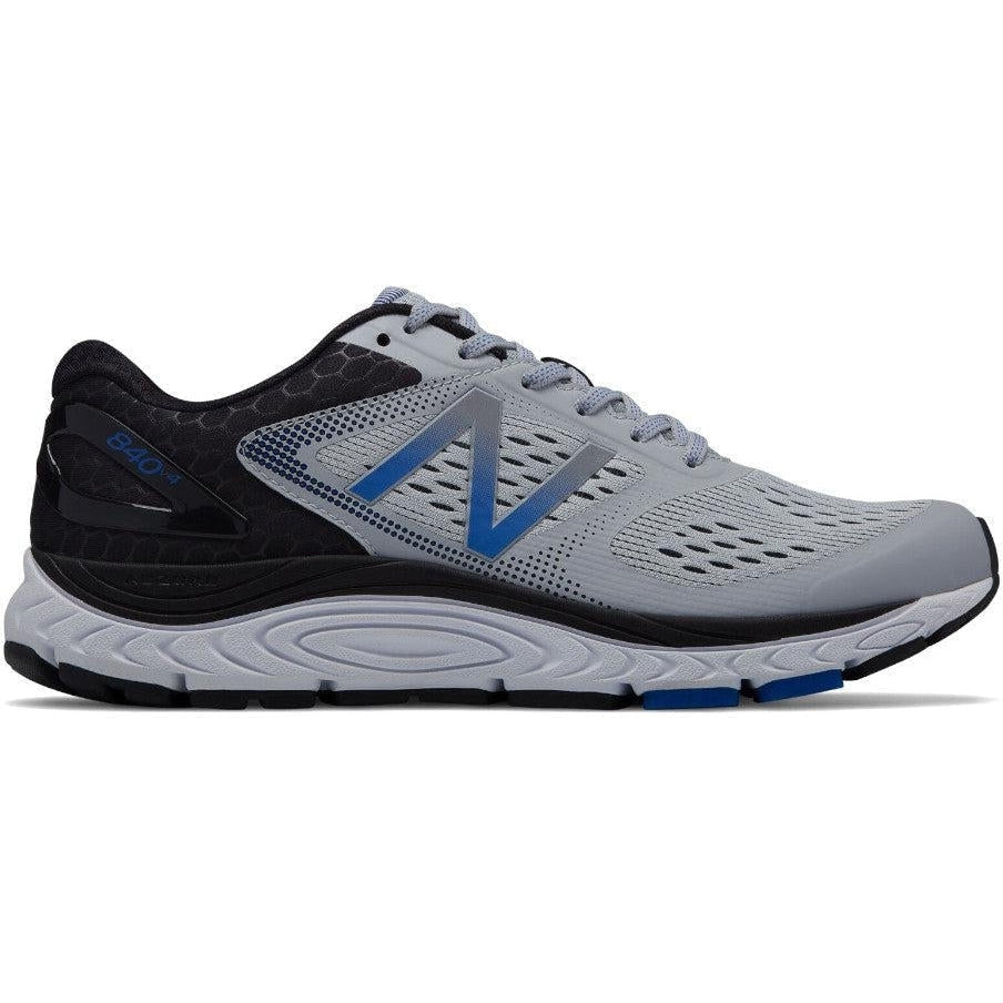 Side view on white background of Mens New Balance 840 running shoe in Silver Mink/Team Blue, Medium (Regular) width