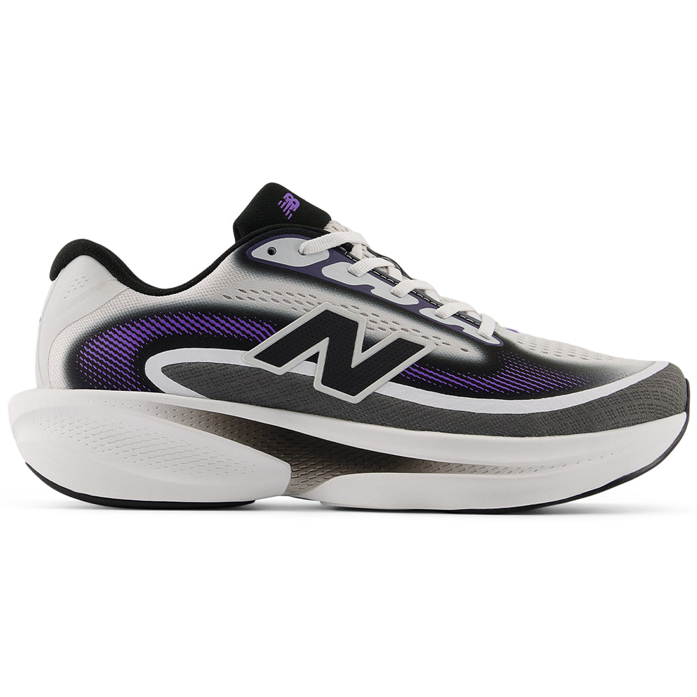 Side view on white background of Mens New Balance Ellipse v1 running shoe in Electric Indigo/Castlerock/Black, Wide width