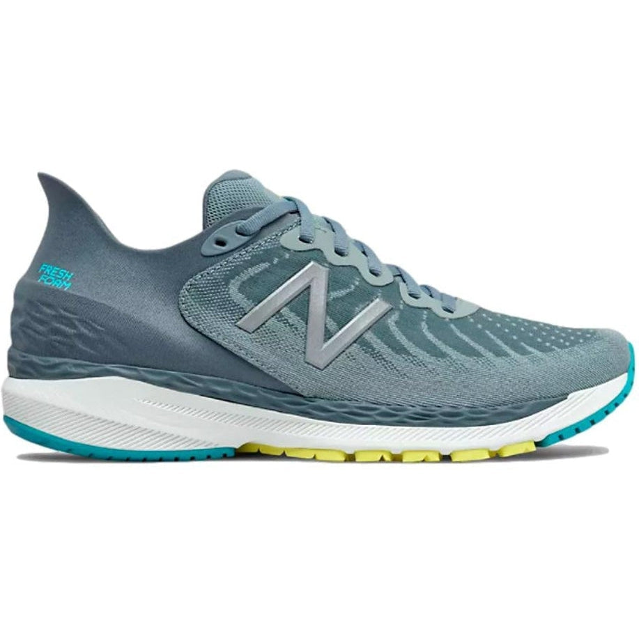 Side view on white background of Mens New Balance Fresh Foam 860 running shoe in Ocean Grey/Virtual Sky, Wide width