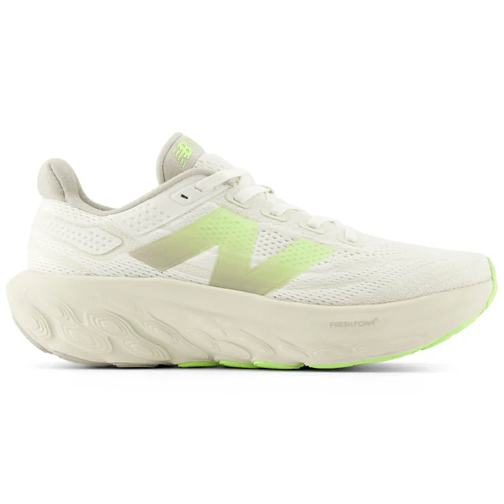 Side view on white background of Mens New Balance Fresh Foam X 1080 running shoe in Moonrock, Medium (Regular) width