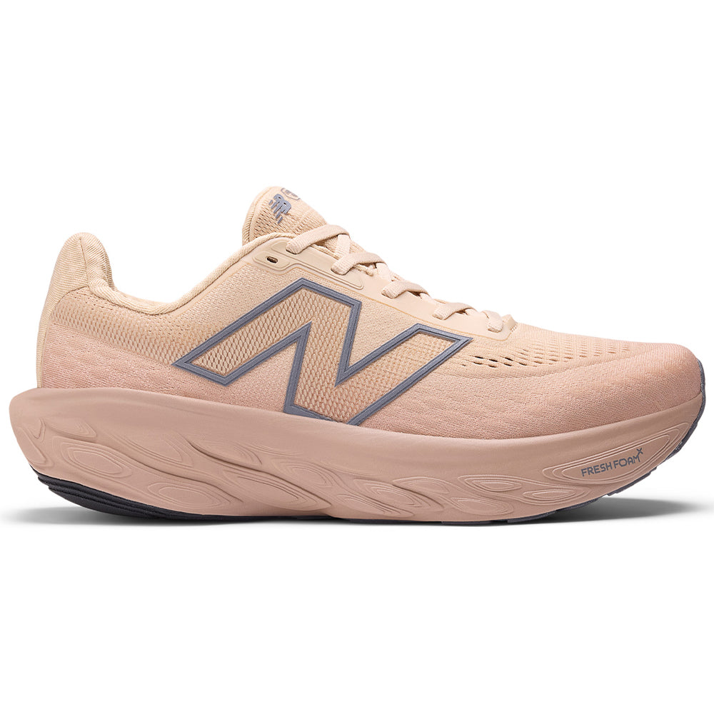 Side view on white background of Mens New Balance Fresh Foam X 1080v14 running shoe in Desert Clay/Flat Taupe/Castlerock, Wide width