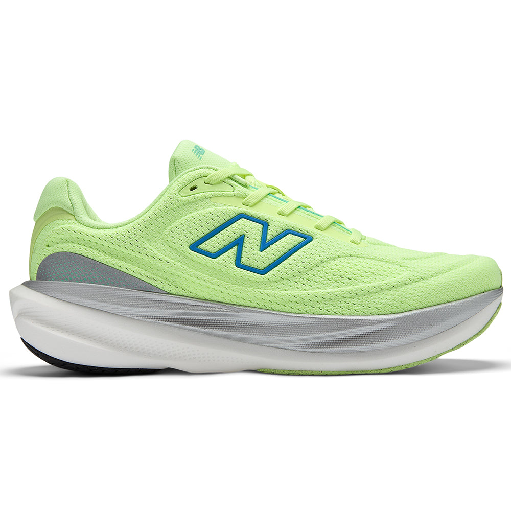 Side view on white background of Mens New Balance Fresh Foam X 1080 running shoe in Afterglow/Blue Bird/Silver Metallic, Medium (Regular) width
