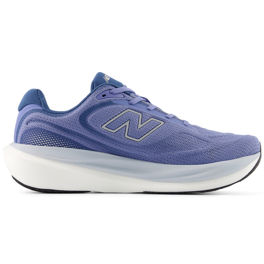 Side view on white background of Mens New Balance Fresh Foam X 1080 running shoe in Fairweather Blue/Silver Metallic/Magic Blue, Medium (Regular) width
