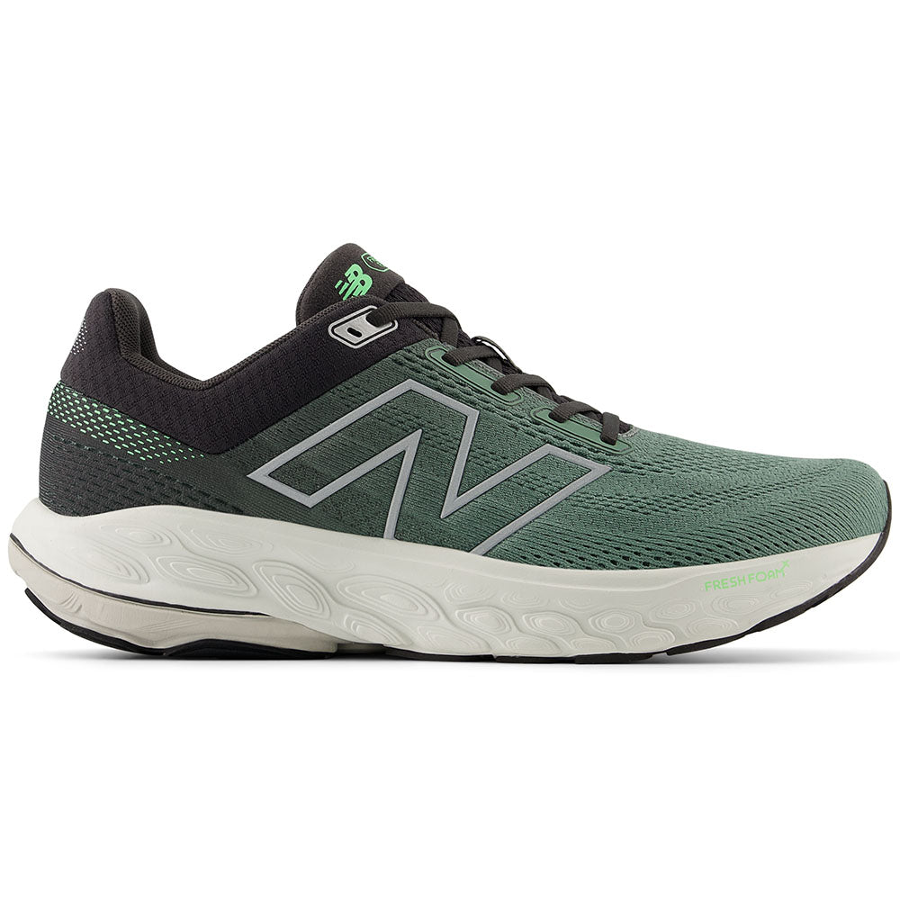 Side view on white background of Mens New Balance Fresh Foam 860 running shoe in Dark Juniper/Black Cement/Grey Matter, Wide width