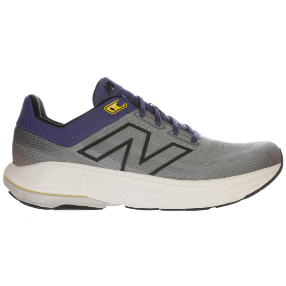 Side view on white background of Mens New Balance Fresh Foam 860 running shoe in Slate Grey/Dream State/Ginger Lemon, Wide width