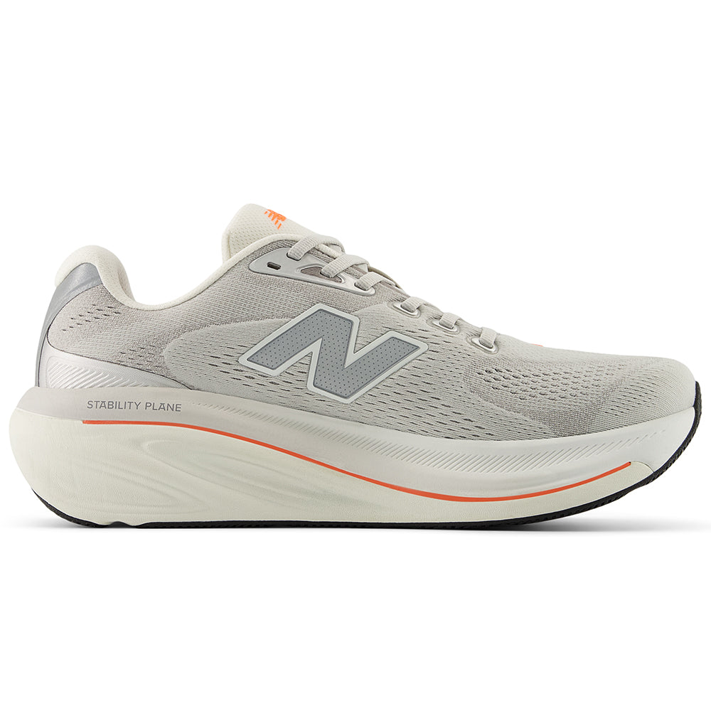 Side view on white background of Mens New Balance Fresh Foam 860 running shoe in Grey Matter/Sea Salt, Medium (Regular) width