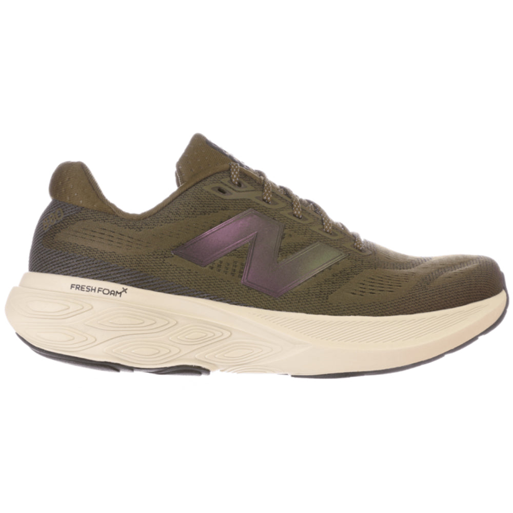 Side view on white background of Mens New Balance Fresh Foam 880 running shoe in Woodland/Shipyard/Black, Wide width