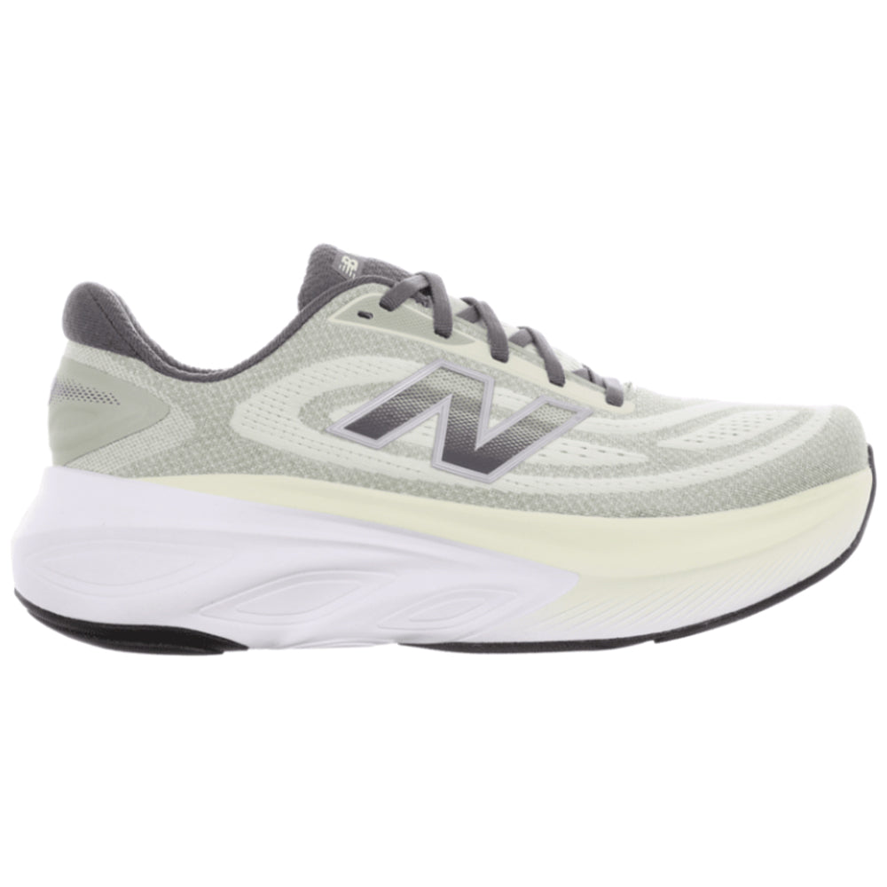 Side view on white background of Mens New Balance Fresh Foam X More running shoe in Mineral/Garter Snake/Castlerock, Medium (Regular) width