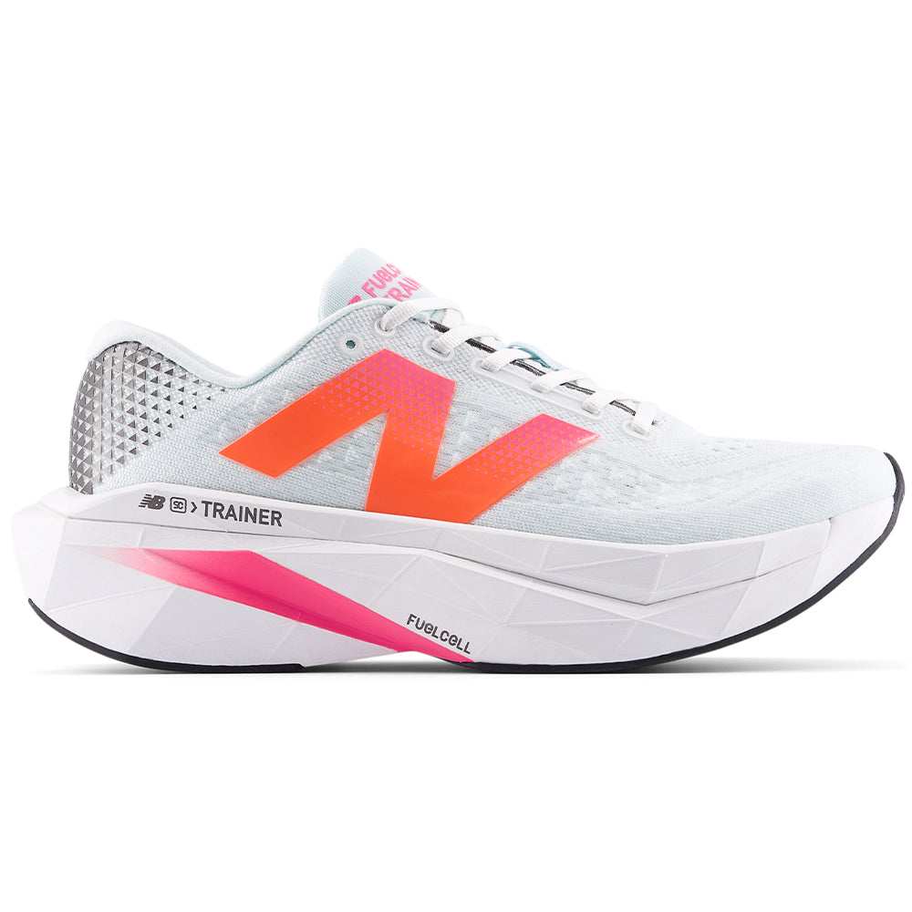 Side view on white background of Mens New Balance FuelCell SuperComp running shoe in Fairweather Blue/Glint Blue, Medium (Regular) width