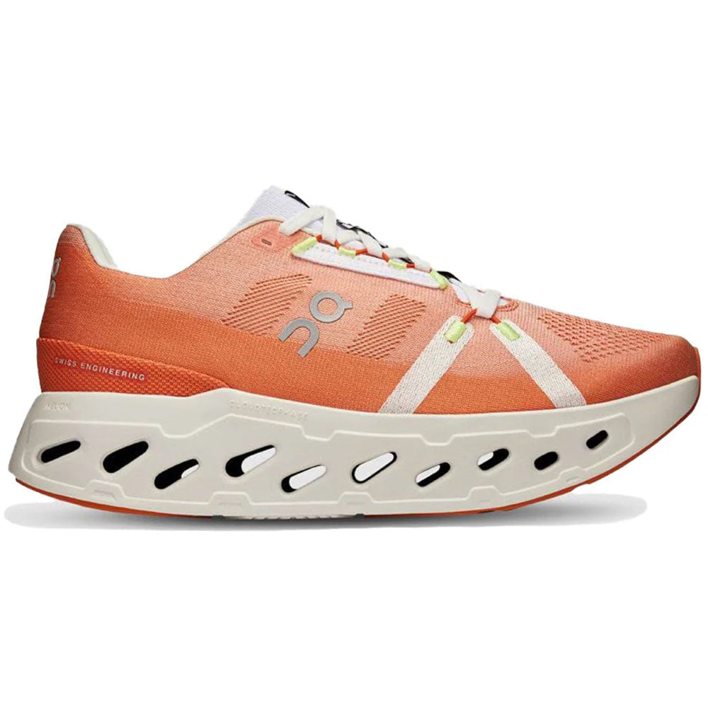 Side view on white background of Mens On Cloudeclipse running shoe in Flame/Ivory, Medium (Regular) width