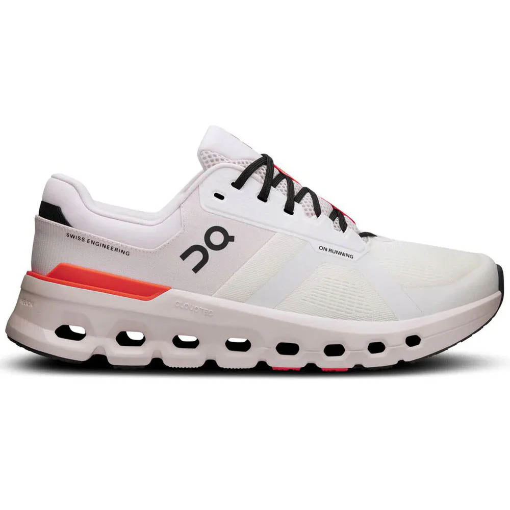 Side view on white background of Mens On Cloudrunner running shoe in Undyed/Sand, Medium (Regular) width