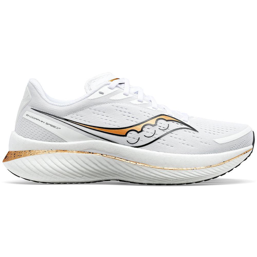 Men's Saucony Endorphin Speed 3, White/Gold, 14 D Medium