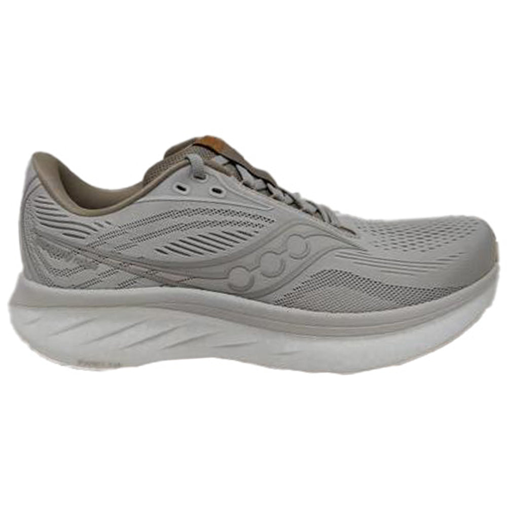 Side view on white background of Mens Saucony Ride running shoe in Arctic/Barley, Medium (Regular) width