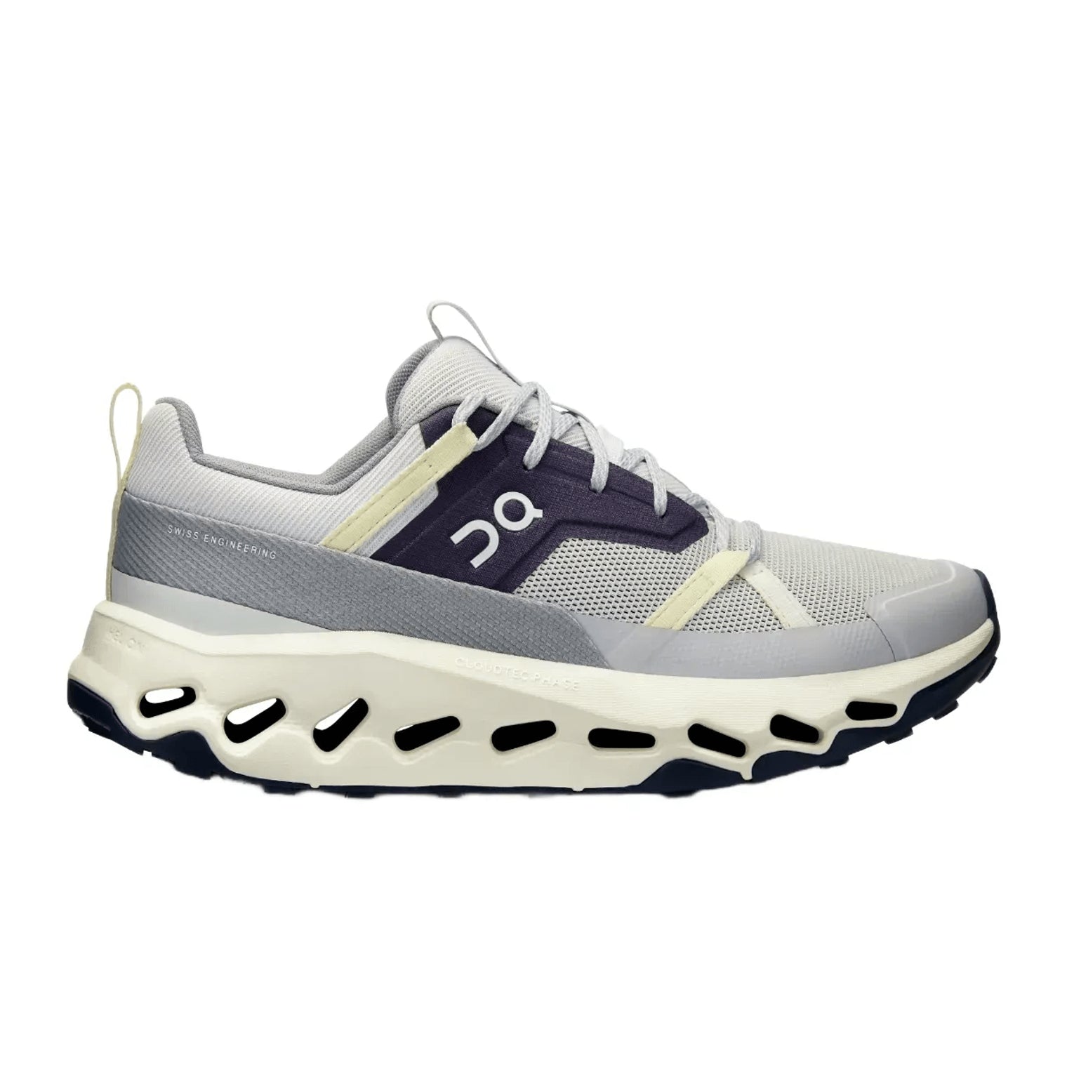 Side view on white background of Womens On Cloudhorizon running shoe in Lavender/Ivory, Medium (Regular) width