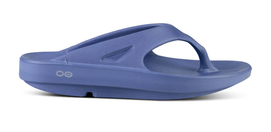 Side view on white background of Womens OOFOS OOriginal Sandal running shoe in Water Drop, Medium (Regular) width