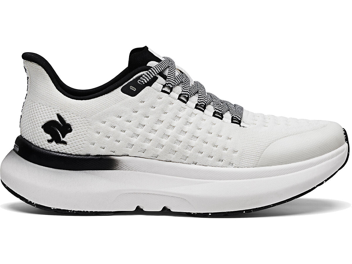 Side view on white background of Mens Rabbit Dream Chaser running shoe in White, Medium (Regular) width