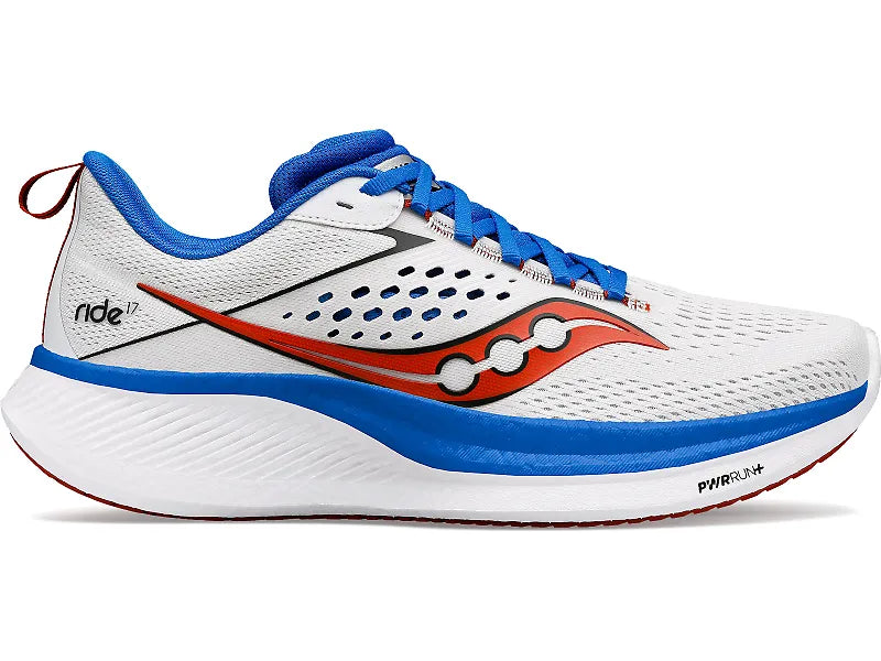 Men's Saucony Ride 17, White/Cobalt, 15 D Medium