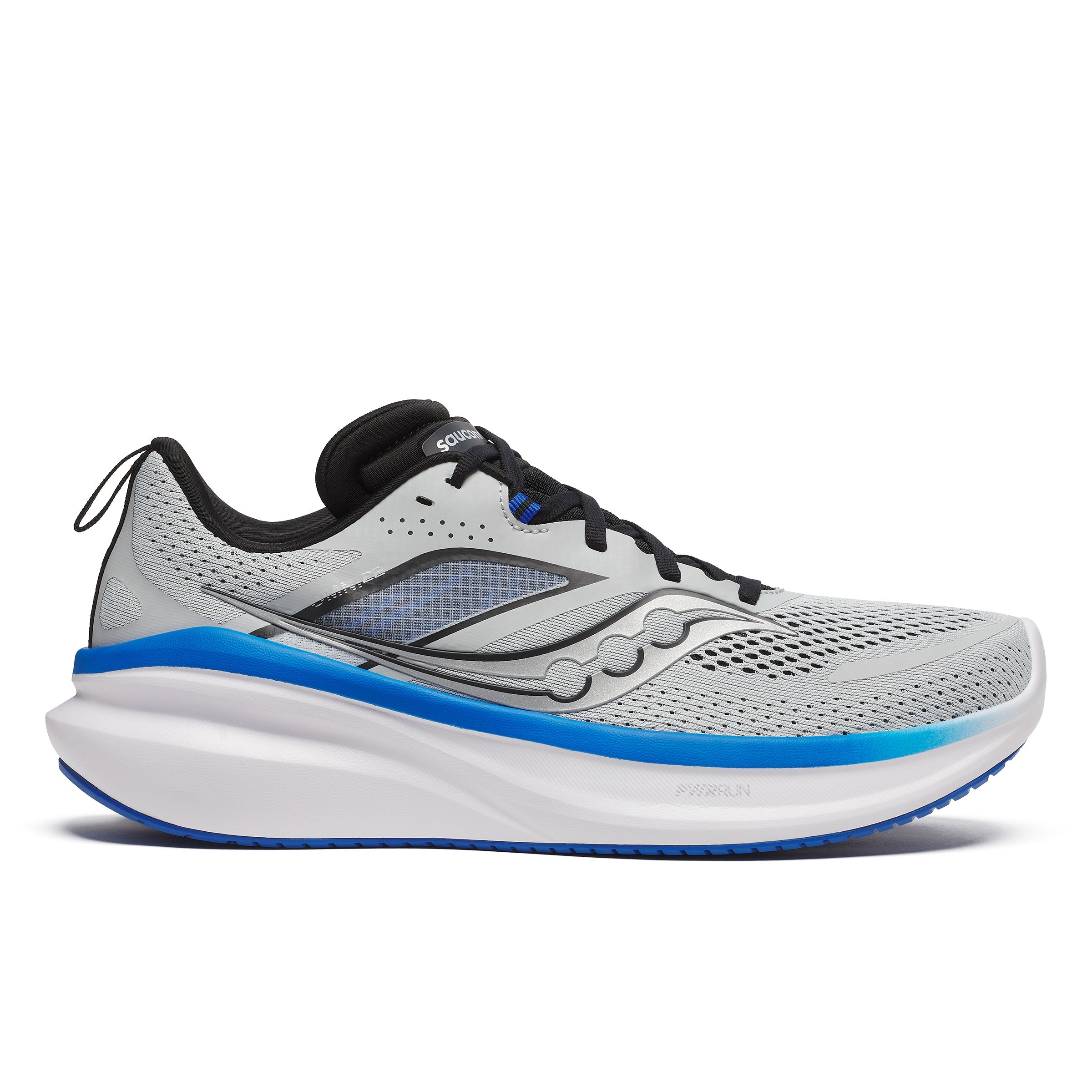 Side view on white background of Mens Saucony Omni 22 running shoe in Cloud/Skydiver, Medium (Regular) width