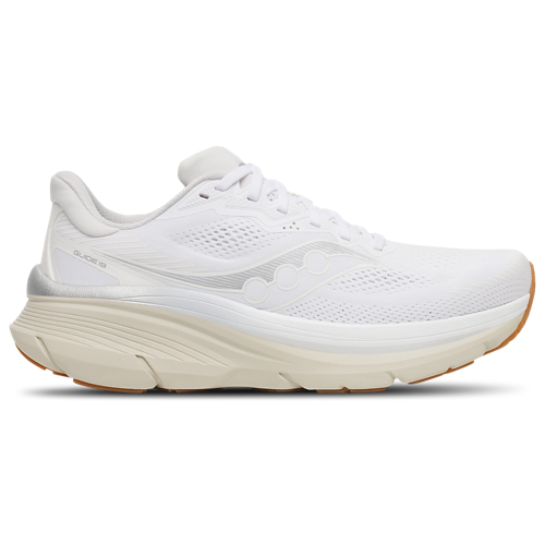 Side view on white background of Mens Saucony Guide 19 running shoe in White, Medium (Regular) width