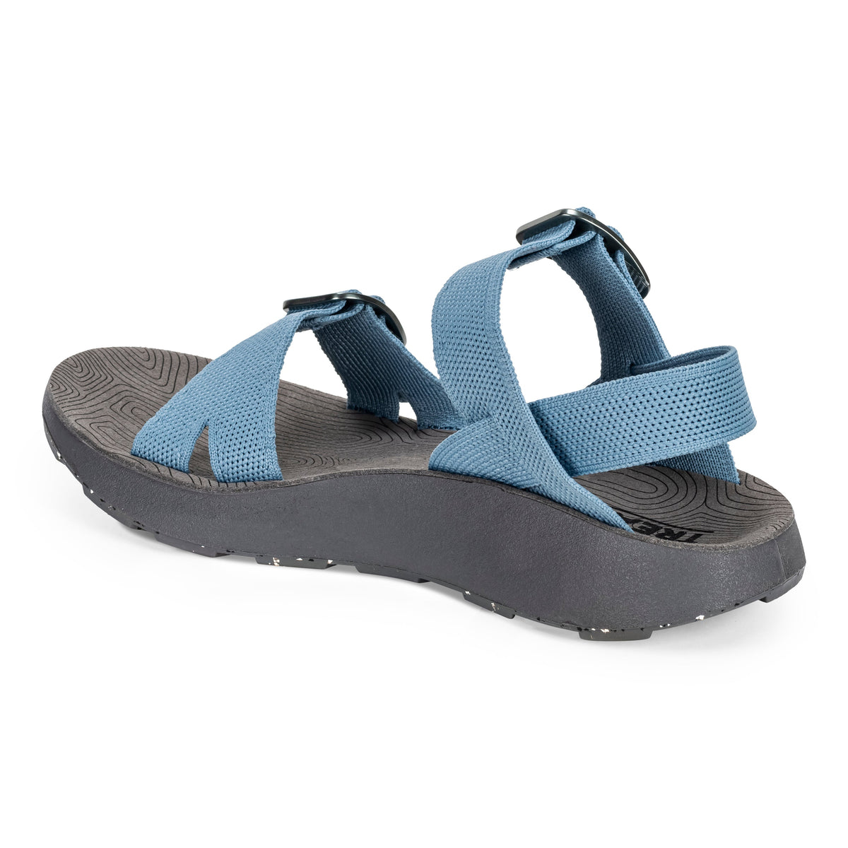 Tread Labs Salinas Slide sandal in Sky blue - angled rear view showing heel strap and textured arch support footbed