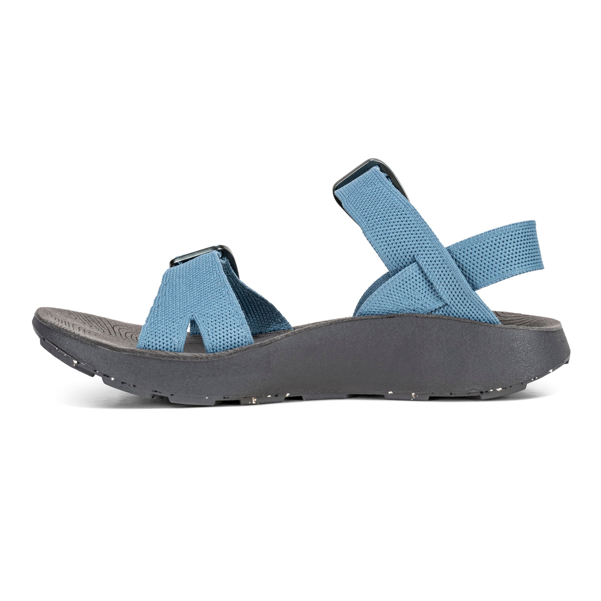 Pair of Tread Labs Salinas Slide women's arch support sandals in Sky blue, angled view showing double-buckle adjustable straps
