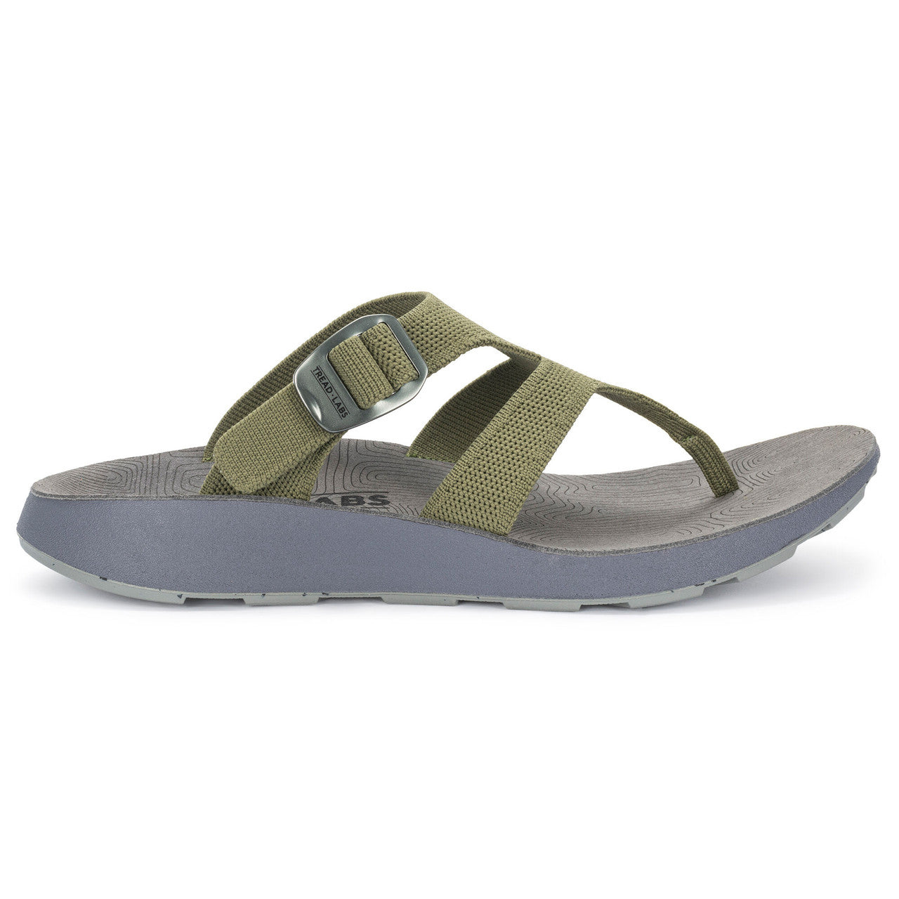Side view on white background of Mens Tread Labs Covelo running shoe in Leaf, Medium (Regular) width