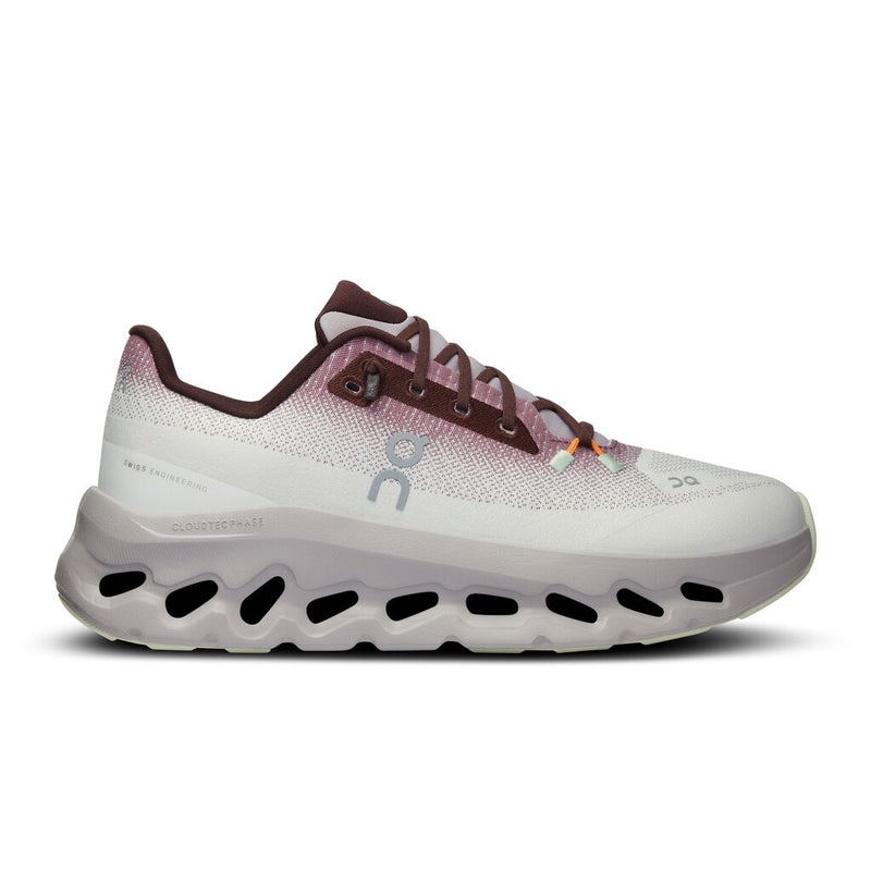Side view on white background of Womens On Cloudtilt running shoe in Quartz/Pearl, Medium (Regular) width