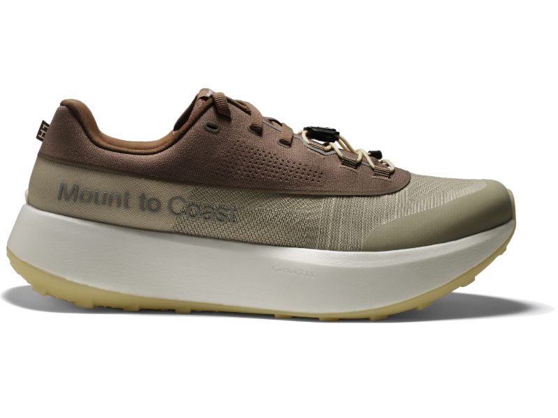 Side view on white background of Womens Mount To Coast H1 running shoe in Joshua Tree, Medium (Regular) width