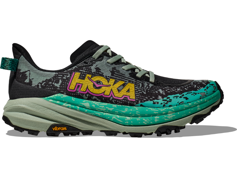 Women's Hoka One One Speedgoat 6, Black/Aloe Vera, 8.5 B Medium