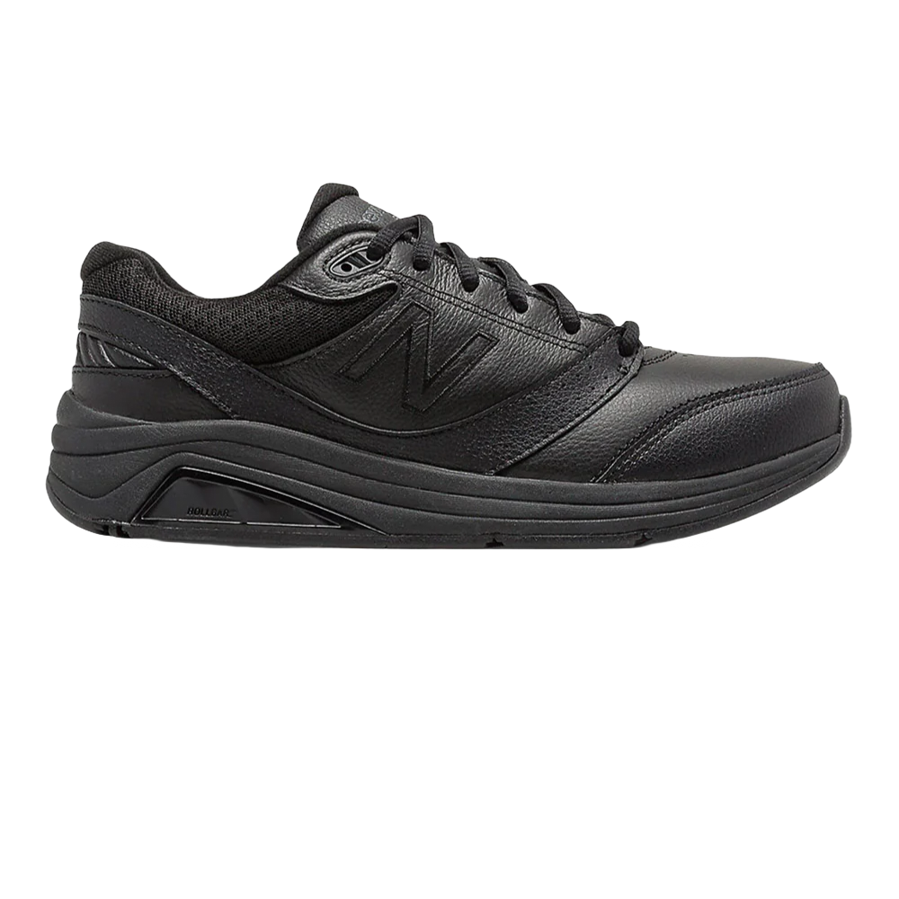 Side view on white background of Womens New Balance 928v3 running shoe in Black/Black, Medium (Regular) width