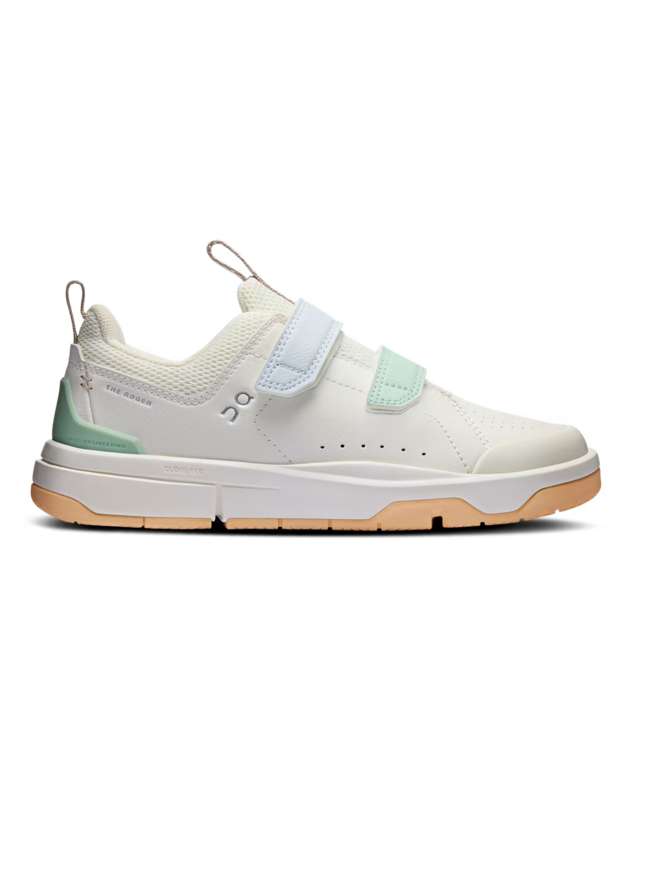 Side view on white background of Kids On  shoe in Ivory/Mineral, Medium (Regular) width