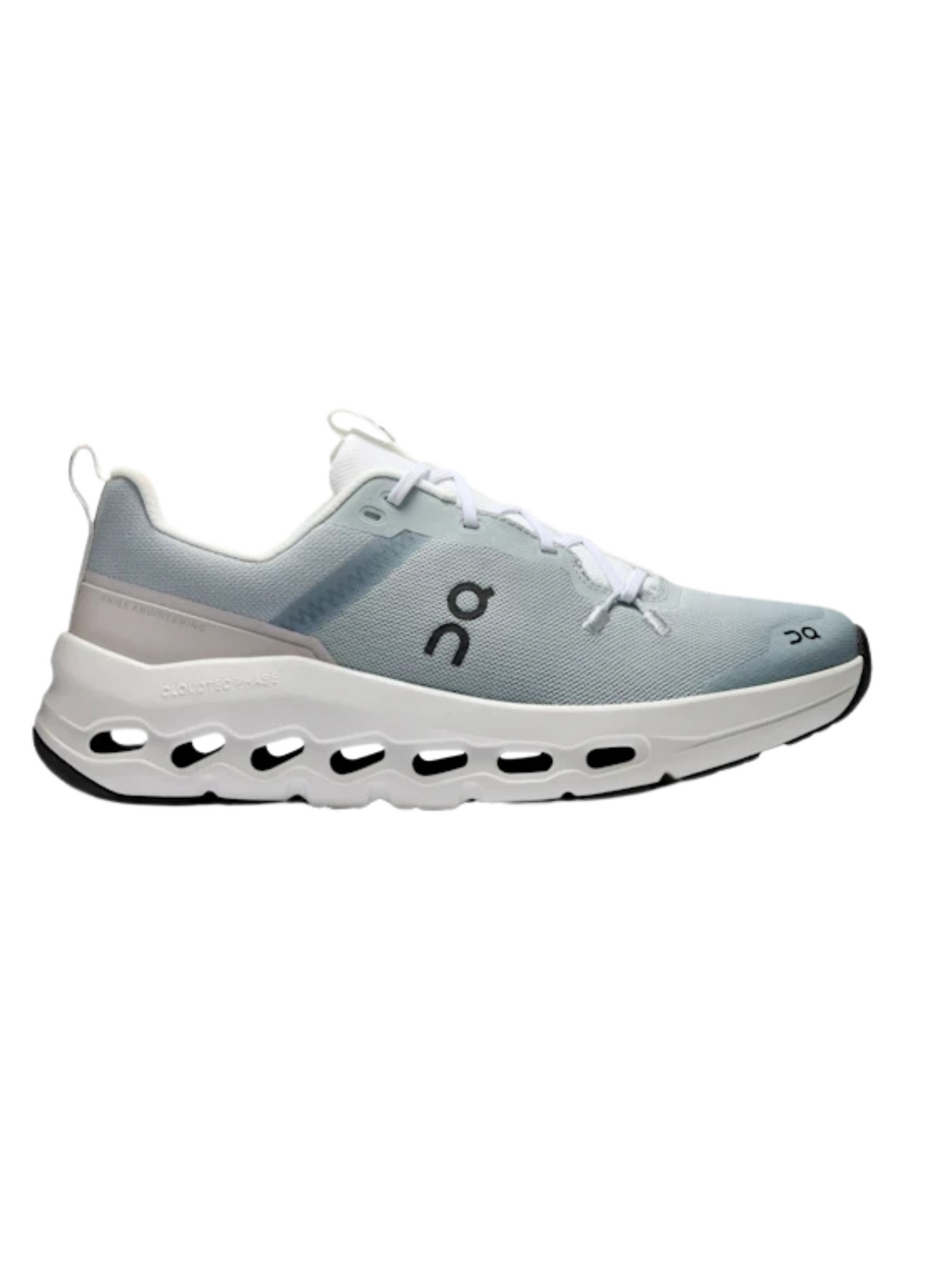 Side view on white background of Youth On  shoe in Glacier/White, Medium (Regular) width