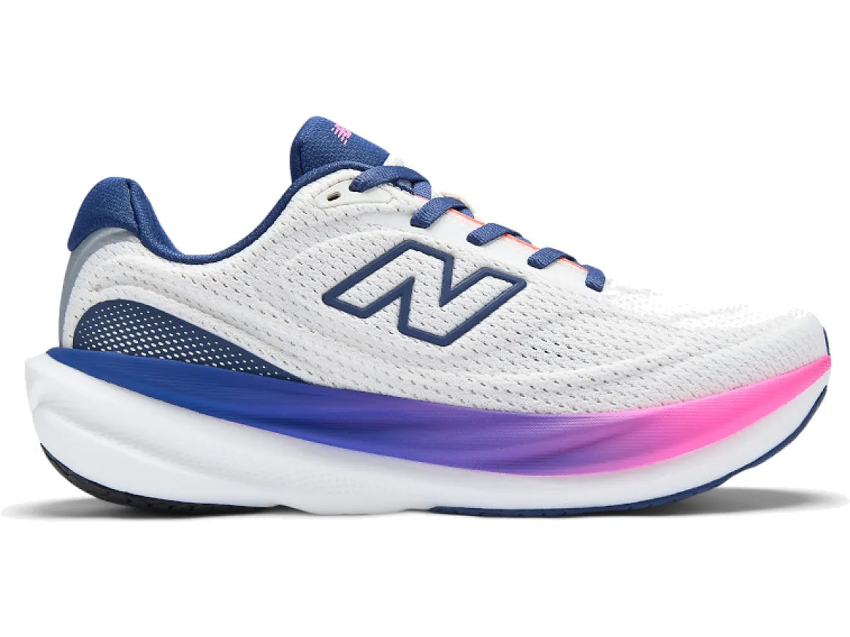 Side view on white background of Womens New Balance Fresh Foam X 1080v15 running shoe in Sea Salt/Blue Oyster, Extra Wide width