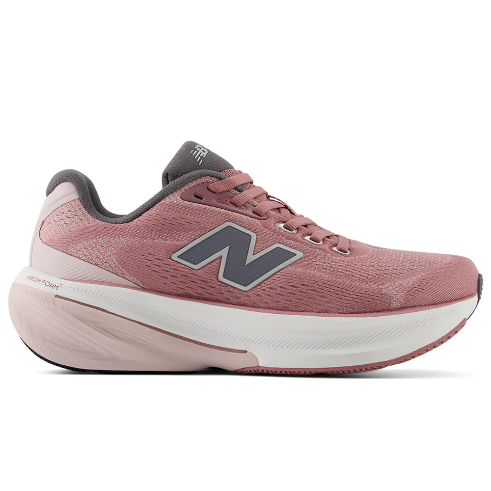 Side view on white background of Womens New Balance Fresh Foam 860 running shoe in Rosewood/Neptune Grey, Extra Wide width