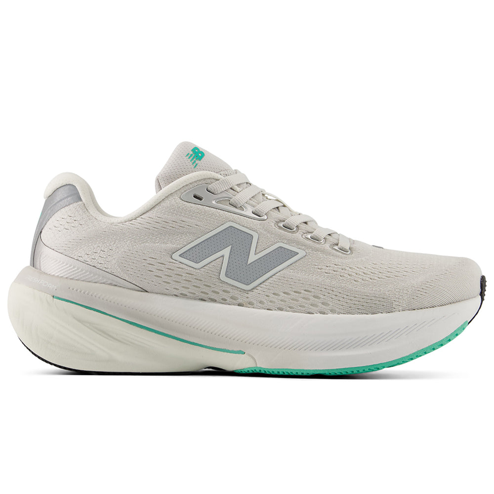 Side view on white background of Womens New Balance Fresh Foam 860 running shoe in Grey Matter/Sea Salt, Wide width